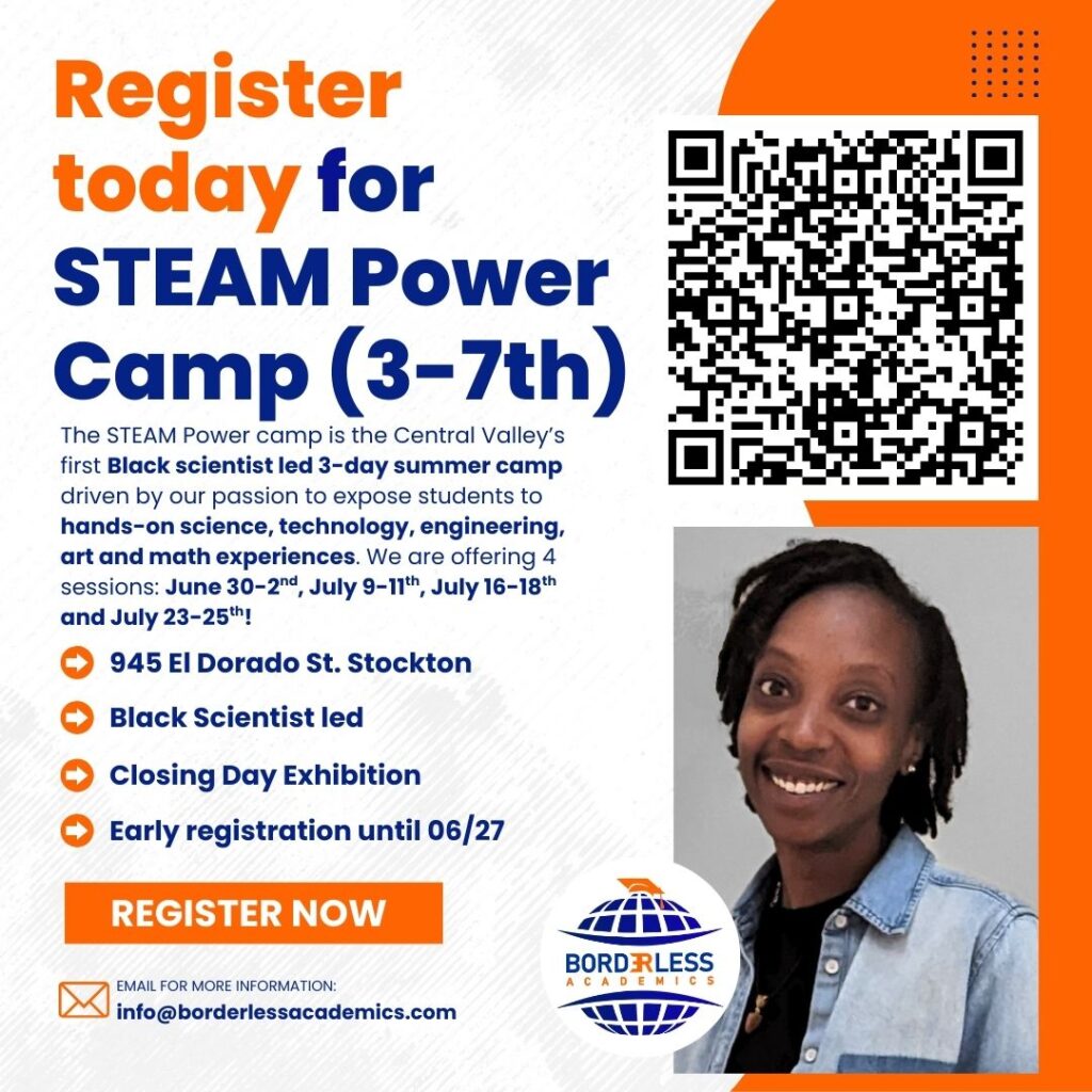 Register today at: https://www.activityhero.com/biz/borderless-academics/steam-power-camp?location_id=170457